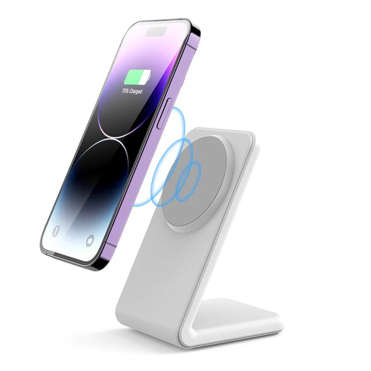 M2 15W Wireless Charging Stand for iPhone 12 / 13 / 14 / 15 Series Magnetic Wireless Charger (CE FCC ROHS UKCA) - White / Grey - Image 2