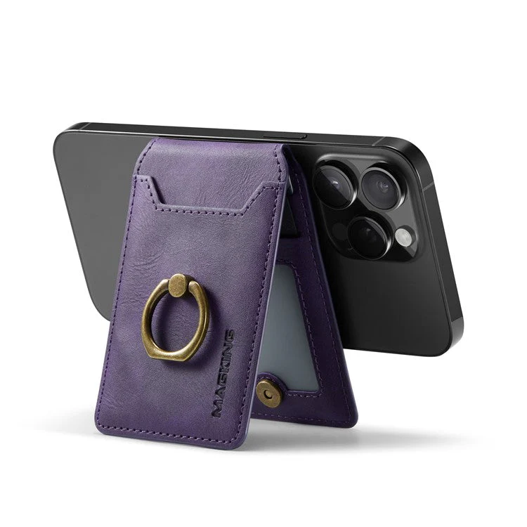 MAGKING K1 Kickstand Magnetic Card Holder Compatible with MagSafe RFID Blocking Cell Phone Wallet Built-In Ring - Purple - Image 3