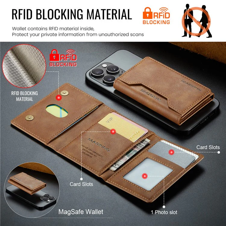 MAGKING K2 Kickstand Magnetic Card Holder Compatible with MagSafe RFID Blocking Cell Phone Wallet - Brown - Image 5