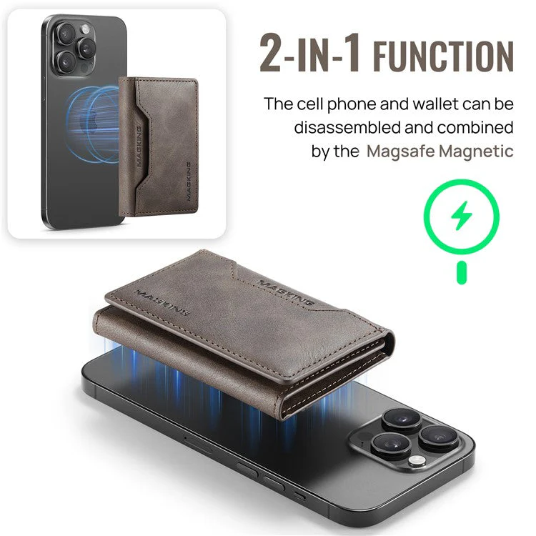 MAGKING K2 Kickstand Magnetic Card Holder Compatible with MagSafe RFID Blocking Cell Phone Wallet - Coffee - Image 5