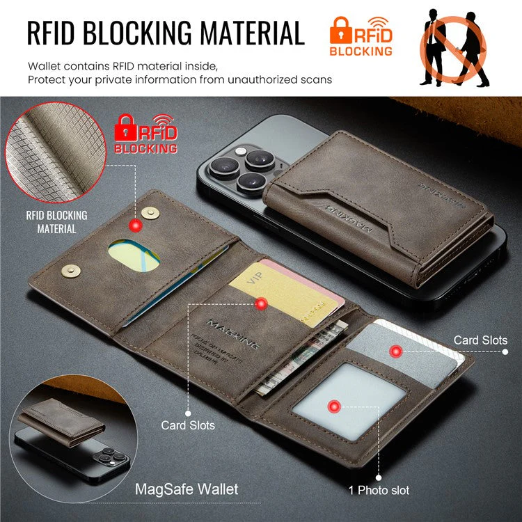 MAGKING K2 Kickstand Magnetic Card Holder Compatible with MagSafe RFID Blocking Cell Phone Wallet - Coffee - Image 7