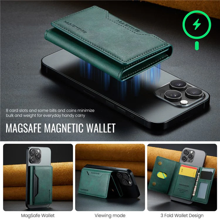 MAGKING K2 Kickstand Magnetic Card Holder Compatible with MagSafe RFID Blocking Cell Phone Wallet - Green - Image 5