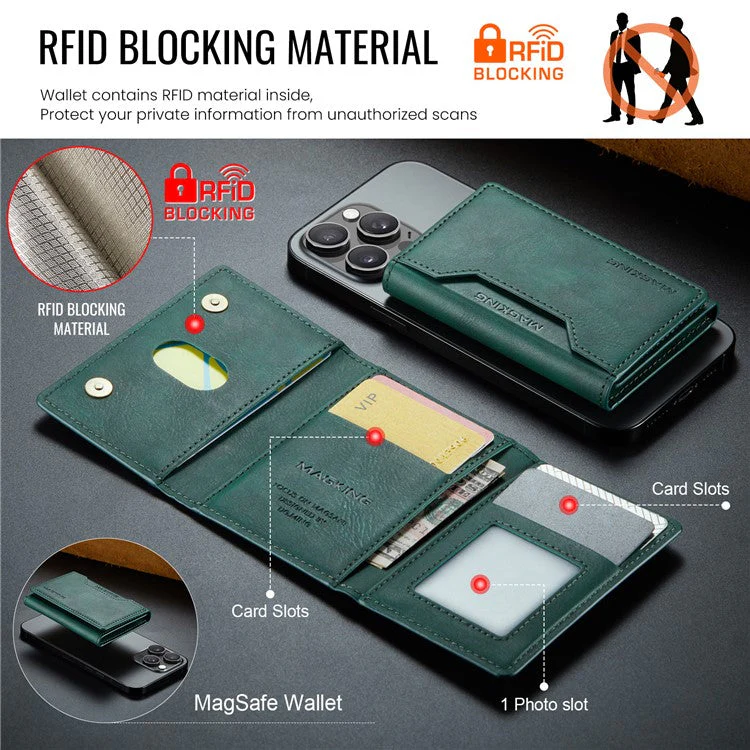 MAGKING K2 Kickstand Magnetic Card Holder Compatible with MagSafe RFID Blocking Cell Phone Wallet - Green - Image 6
