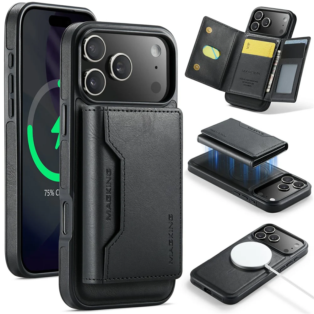 MAGKING K2 Series For iPhone 17 Pro Max Case Compatible with MagSafe PC + TPU + PU Phone Cover - Black