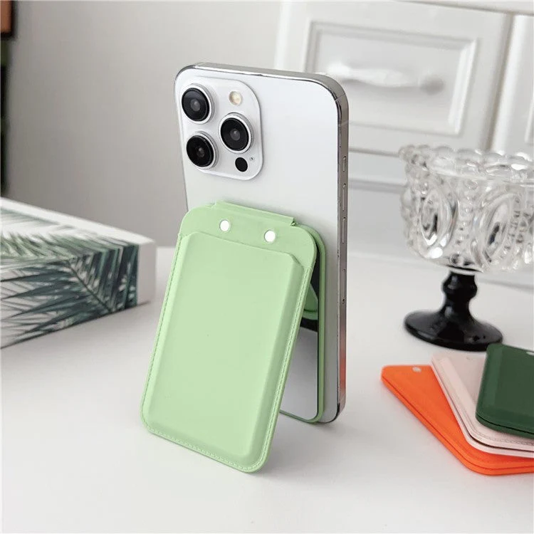 Magnetic Card Holder for iPhone 16 Series Mirror Design Kickstand Silicone Phone Card Bag - Dark Purple - Image 2