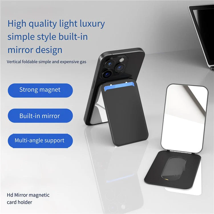 Magnetic Folding Phone Kickstand with Mirror, Lightweight Thin Cell Phone Stick on Card Holder - White - Image 4