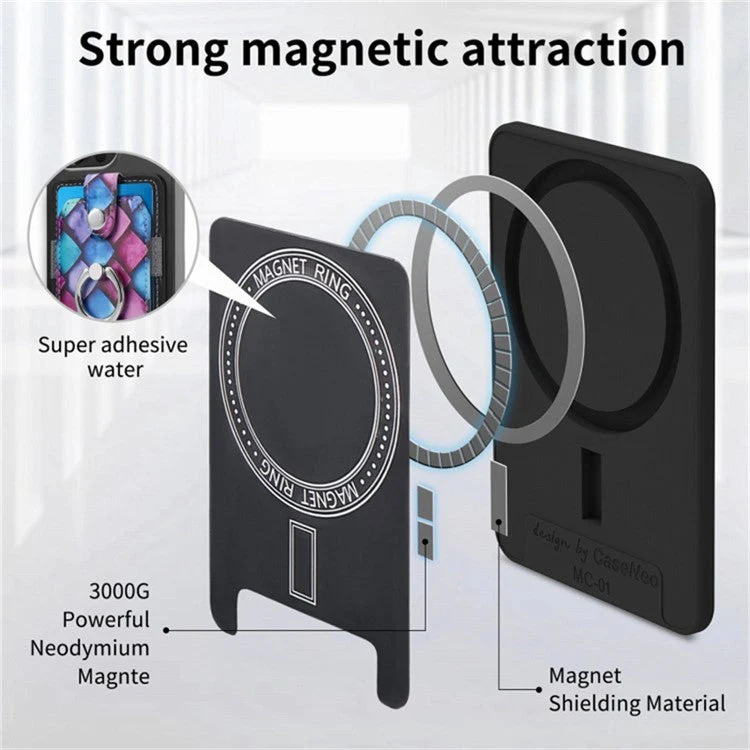 Magnetic Phone Back Card Holder Compatible with MagSafe Self-adhesive PU Leather Card Storage Pouch - Iridescent Cloud - Image 5