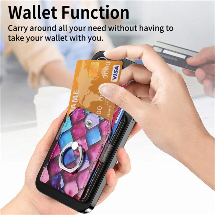 Magnetic Phone Back Card Holder Compatible with MagSafe Self-adhesive PU Leather Card Storage Pouch - Rhombus - Image 2