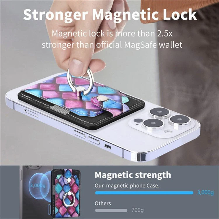 Magnetic Phone Back Card Holder Compatible with MagSafe Self-adhesive PU Leather Card Storage Pouch - Rhombus - Image 4