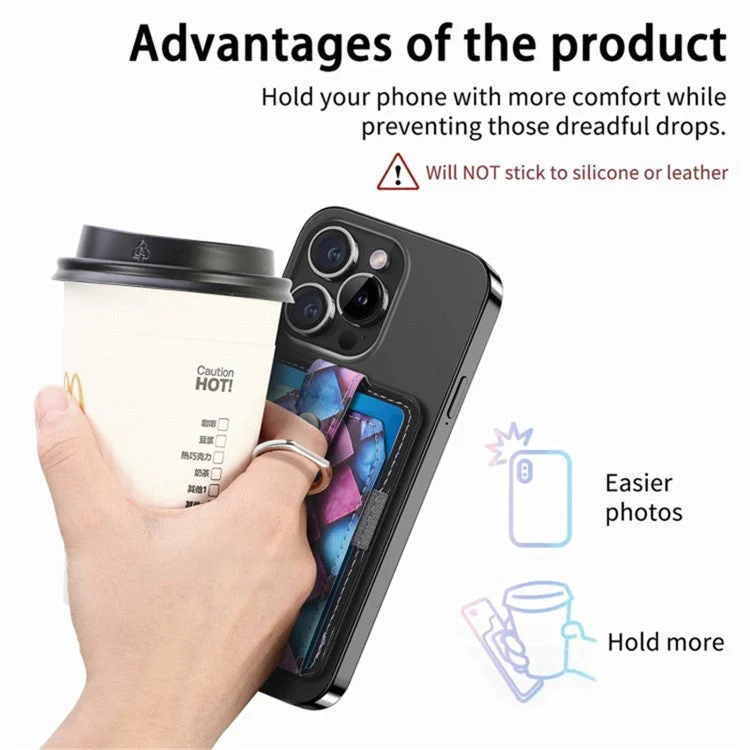 Magnetic Phone Back Card Holder Compatible with MagSafe Self-adhesive PU Leather Card Storage Pouch - Rhombus / Mandala - Image 6