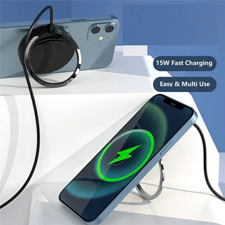 Magnetic Wireless Charger for iPhone 12 Series 15W Fast Charging Pad Desk Phone Mount Ring Holder Stand - Image 2