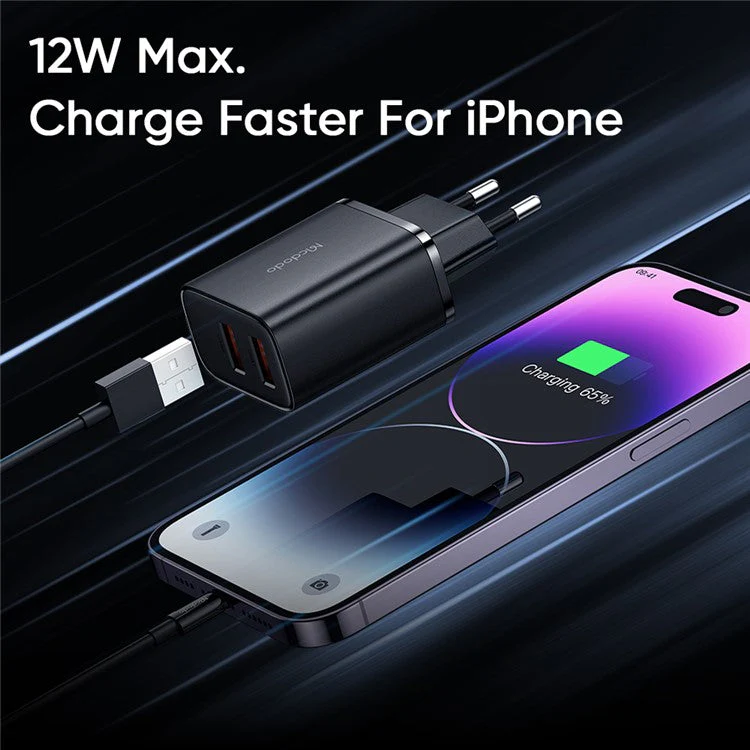 MCDODO Beryllium CH-5070 12W Wall Charger 2 USB-A 2.4A Travel Charger Adapter, EU Plug (Black) - Image 3