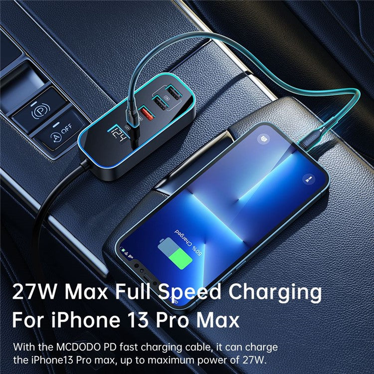 MCDODO CC-1900 107W Digital Display USB-A*4+Type-C*1 5-Port Car Charger with 1.5m Cable, Dark Grey - Image 5
