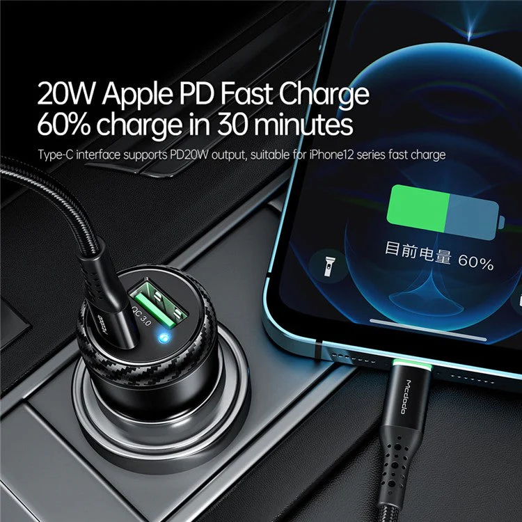 MCDODO CC-5970 MDD Dual Port Quick Charge QC3.0+PD 38W Car Charger Fast Charging Car Mobile Phone Charger Adapter - Image 4