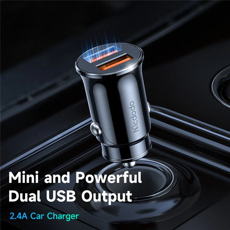 MCDODO CC-6602 5V / 2.4A Dual Port USB Car Charger Aluminum Alloy Portable Charging Adapter, Black - Image 2