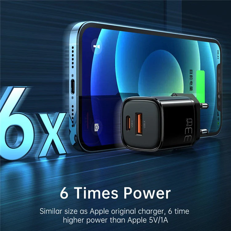 MCDODO CH-0150 MDD Nano Series EU Plug PD33W USB A+C Dual Ports Fast Charging Power Adapter Wall Charger - Black - Image 4