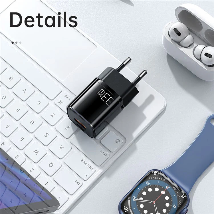 MCDODO CH-0150 MDD Nano Series EU Plug PD33W USB A+C Dual Ports Fast Charging Power Adapter Wall Charger - Black - Image 6