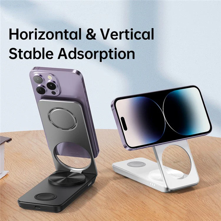 MCDODO CH-115 3-in-1 Magnetic Wireless Charger Strong Adsorption Folding Fast Charging Stand iPhone 12 / 13 / 14 Series Mobile Phones - White - Image 8