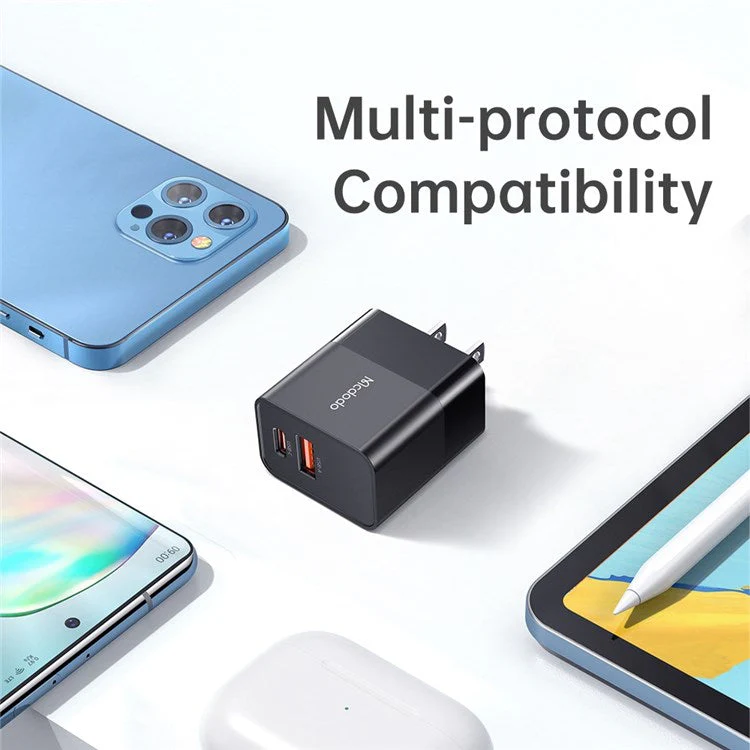 MCDODO CH-130 PD 20W Fast Charging Adapter USB+Type-C Dual Port Wall Charger - Black/US Plug - Image 4