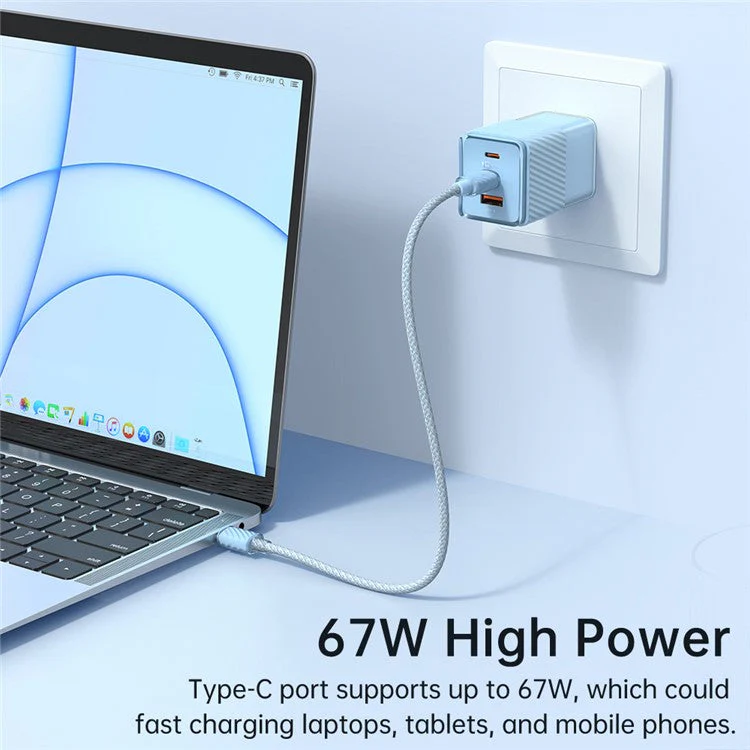 MCDODO CH-14 67W GaN 5 Mini Fast Charger Dual USB-C + USB-A Fast Charging Phone Wall Charger Adapter - Blue / CN Plug - Image 5