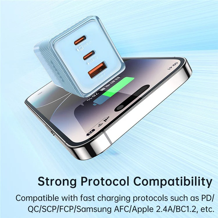 MCDODO CH-14 67W GaN 5 Mini Fast Charger Dual USB-C + USB-A Fast Charging Phone Wall Charger Adapter - Blue / US Plug - Image 6