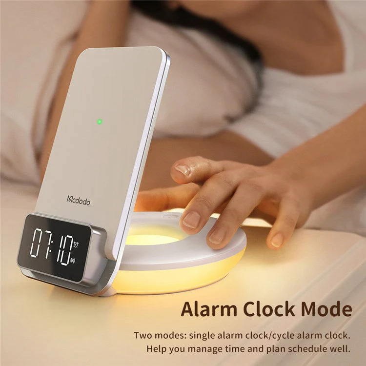 MCDODO CH-1610 MDD 15W Multifunction Wireless Charger 4 in 1 Desktop Charging Stand LED Digital Display Charging Station with Night Light Alarm Clock Functions - White - Image 7