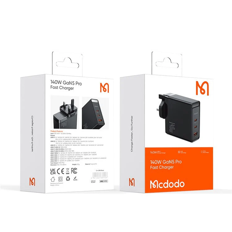 MCDODO CH-290 MDD GaN 5 Pro 140W Fast Wall Charger 3-Port Power Charger Quick Power Phone Tablet Laptop Charging Station - UK Plug - Image 7