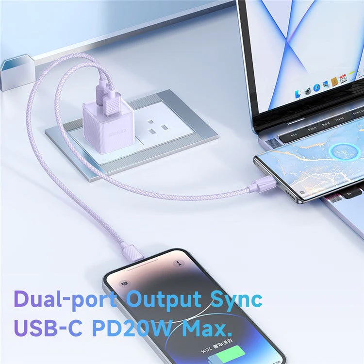 MCDODO CH-413 US Plug 33W GaN USB+Type-C Fireproof PC Wall Charger Phone Charging Adapter - Purple - Image 4