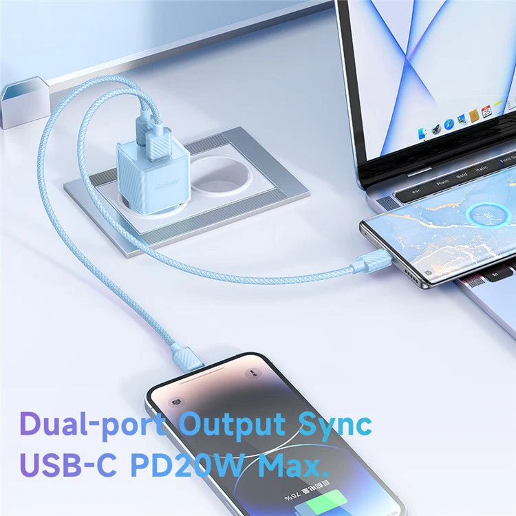 MCDODO CH-415 33W GaN USB+Type-C EU Plug Wall Charger Fireproof PC Phone Tablet Power Adapter - Blue - Image 4