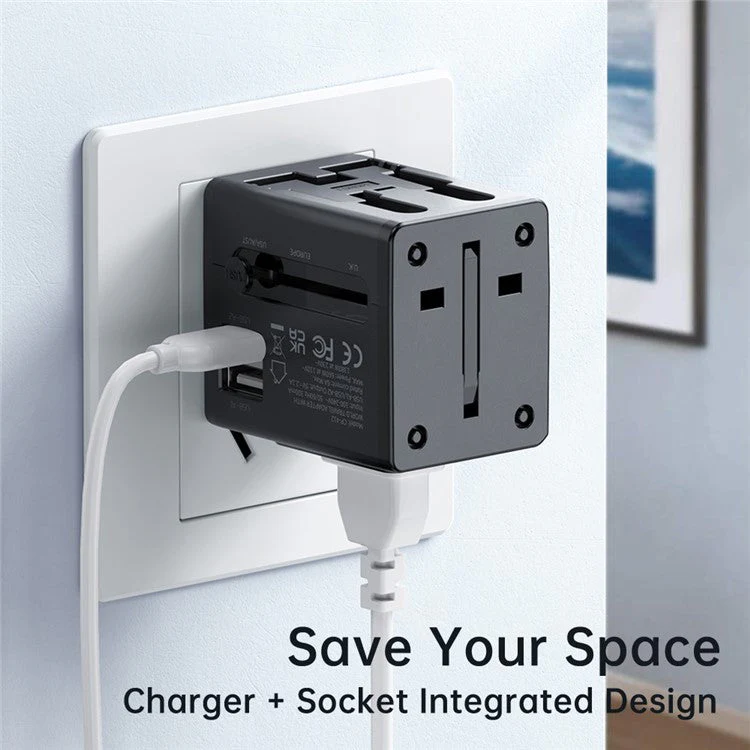 MCDODO CP-412 2.1A Universal Travel Charger Adapter 2-in-1 Wall Charger + Socket with Dual USB Port (Black) - Image 4