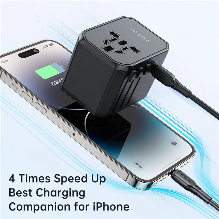 MCDODO CP-4290 PD 33W Travel Charger Adapter with 2 USB-A, Type-C, 2-in-1 Universal Wall Charger + Socket (Black) - Image 6