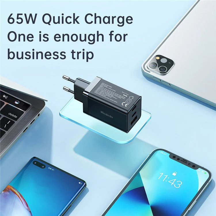 MCDODO MDD 65W GaN5 Mini Fast Charger USB + Dual Type-C Travel Power Adapter - EU Plug - Image 8