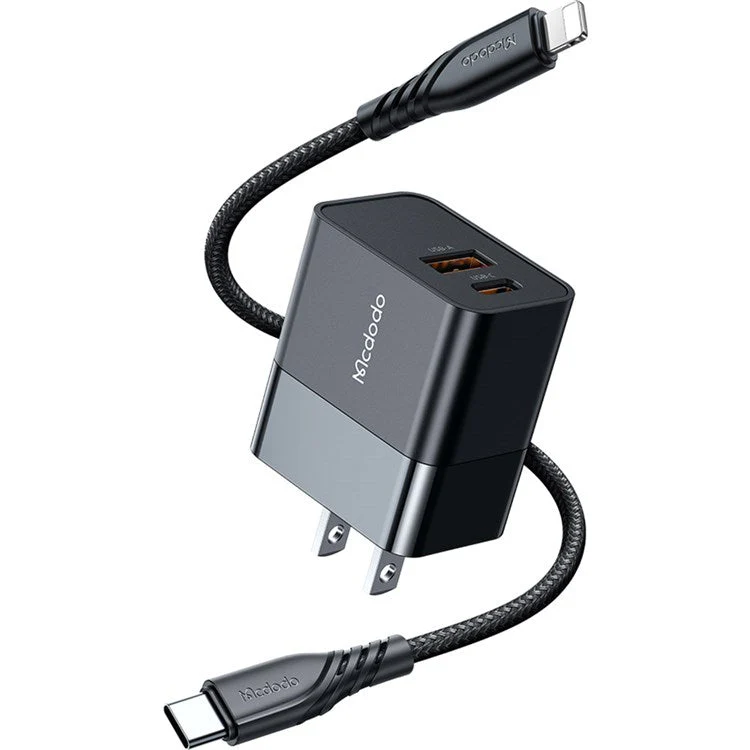 MCDODO MDD Hydrogen Series USB-A + Type-C PD 20W Phone Fast Charging Adapter Wall Charger with Cable - US Plug/Black - Image 8