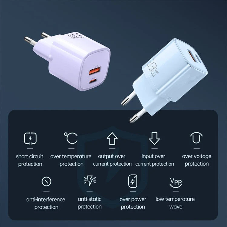 MCDODO MDD Nano Series PD 33W USB-A + Type-C Fast Charging Adapter Dual Port Wall Charger - EU Plug / Pink - Image 6