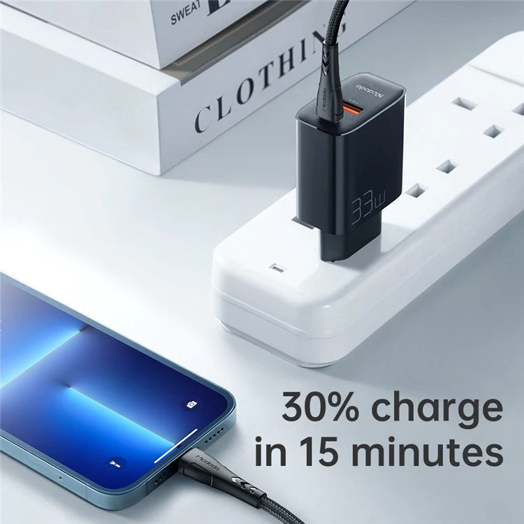 MCDODO MDD PD33W PD Dual Output Fast Compatible Charger Set USB A+USB C Charger Adapter Block with Type-C to Type-C Cable - EU Plug - Image 5