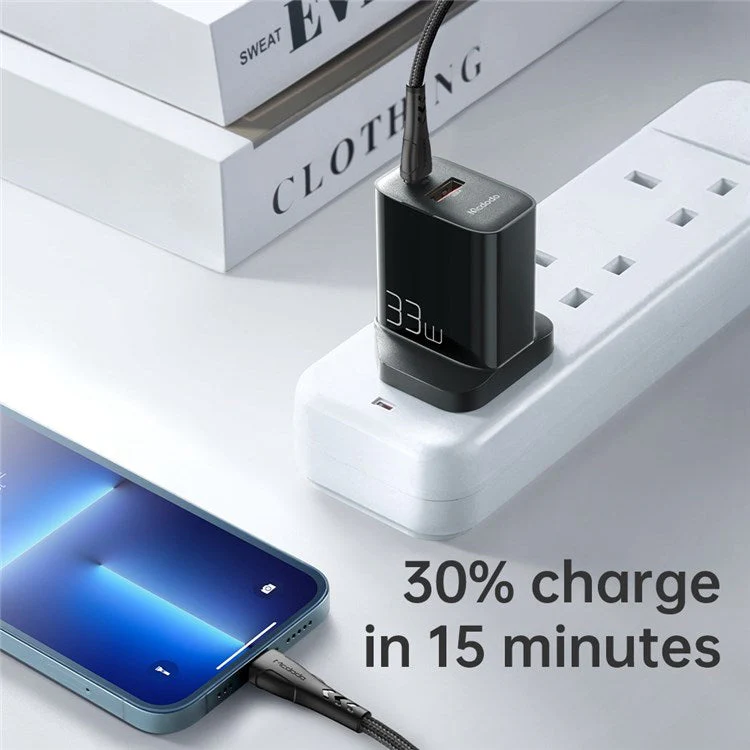 MCDODO MDD PD33W PD Dual Output Fast Compatible Charger Set USB A+USB C Charger Adapter Block with Type-C to Type-C Cable - UK Plug - Image 5