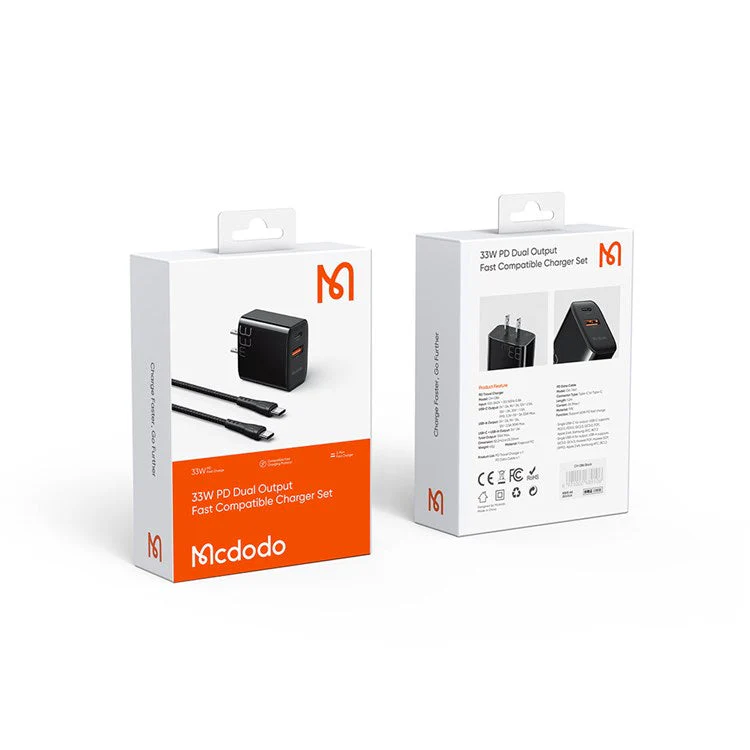 MCDODO MDD PD33W PD Dual Output Fast Compatible Charger Set USB A+USB C Charger Adapter Block with Type-C to Type-C Cable - US Plug - Image 7
