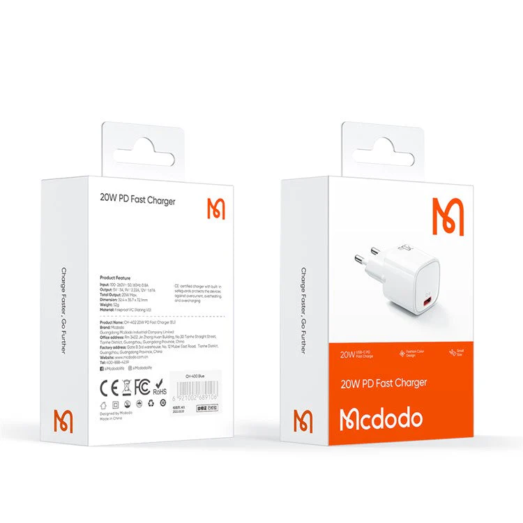 MCDODO Nano Series PD 20W Phone Fast Charging Adapter Singe Type-C Port Wall Charger - White / EU Plug - Image 7
