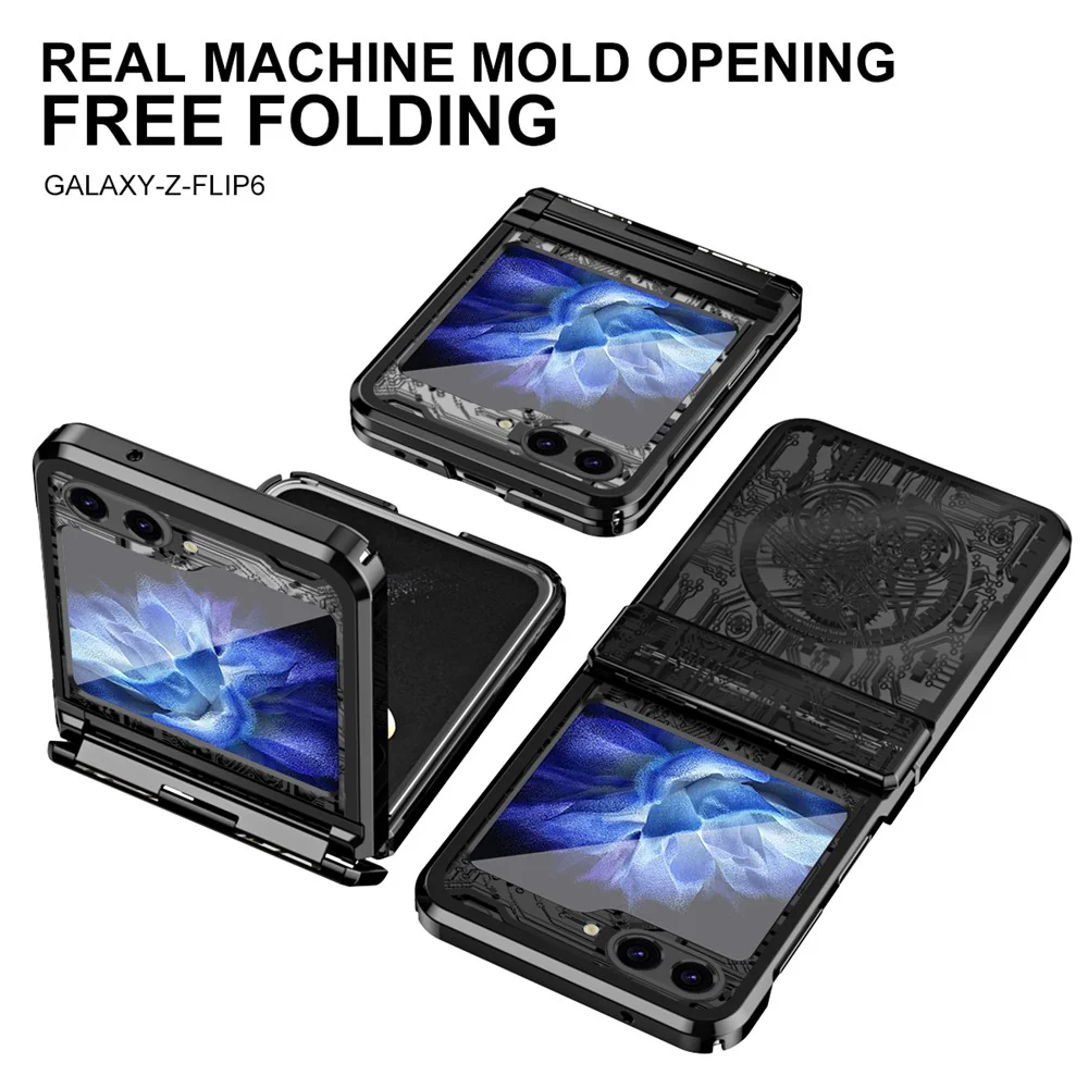 Mechanical Legend Series For Samsung Galaxy Z Flip7 FE 5G / Z Flip6 5G / Z Flip5 5G Case Electroplating Hard PC Phone Cover - Black - Image 3