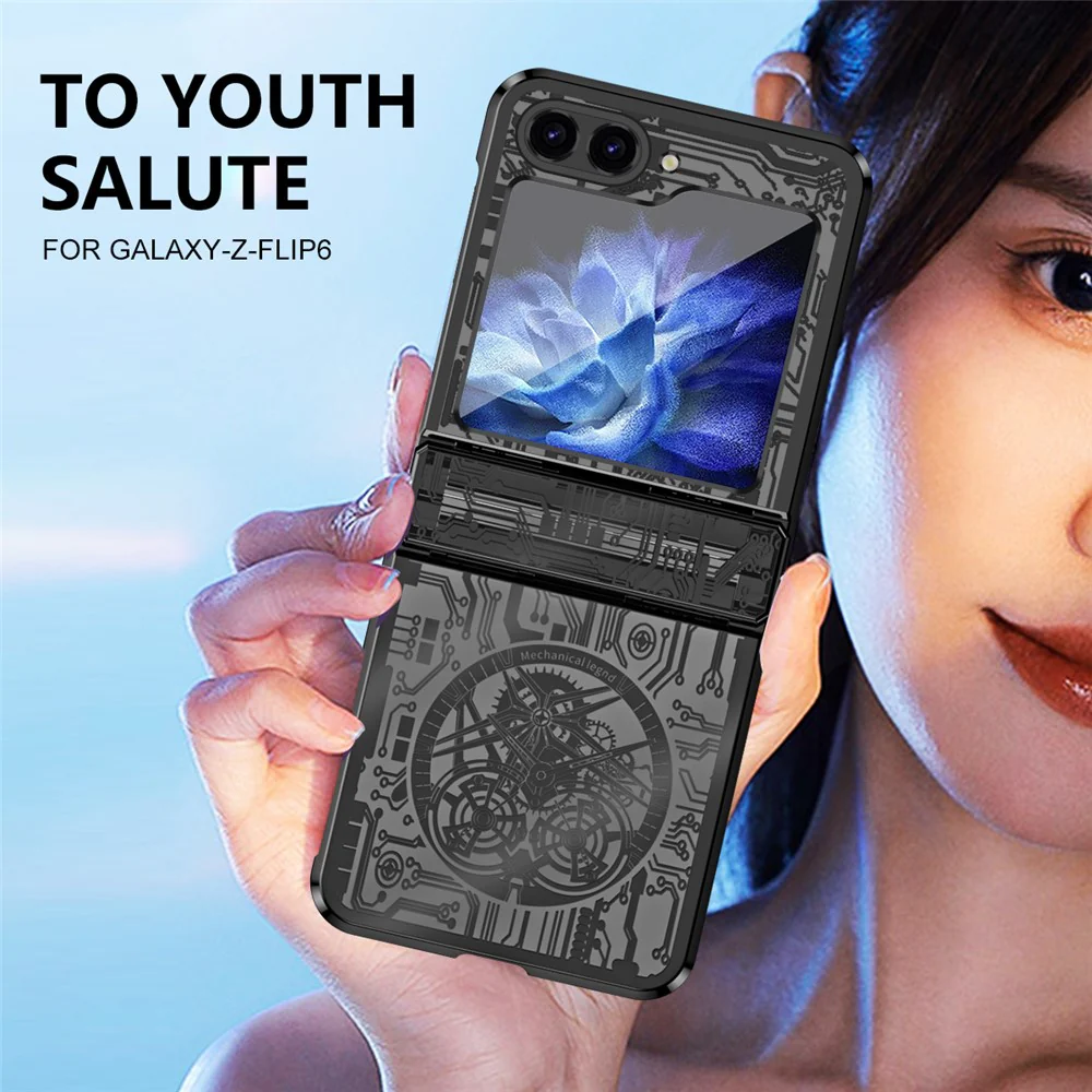 Mechanical Legend Series For Samsung Galaxy Z Flip7 FE 5G / Z Flip6 5G / Z Flip5 5G Case Electroplating Hard PC Phone Cover - Black - Image 6