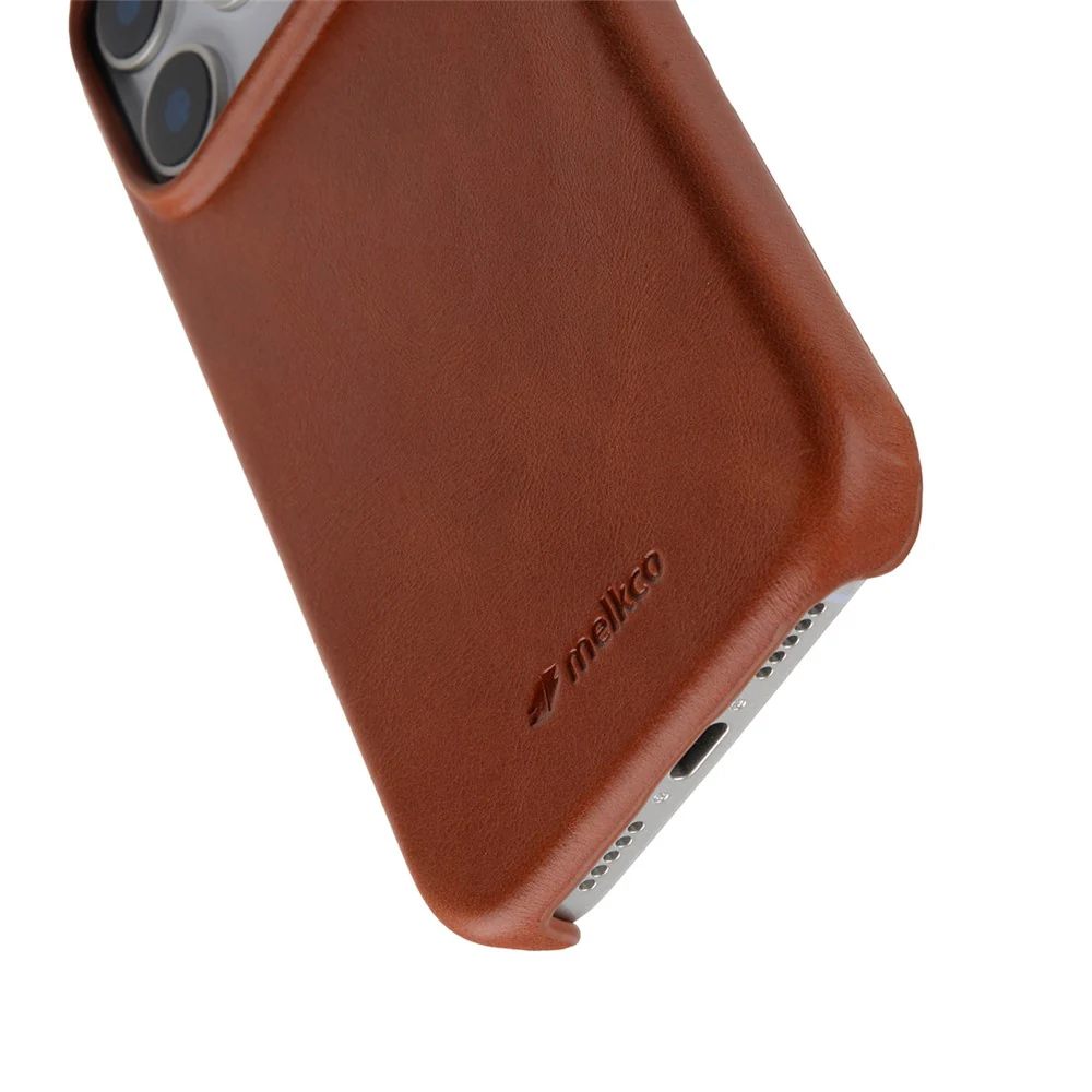 MELKCO For iPhone 17 Pro Max Case Compatible with MagSafe Waxy Genuine Cow Leather PC Phone Back Cover - Brown - Image 6
