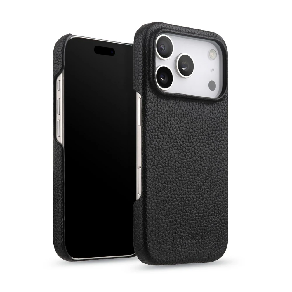 MELKCO For iPhone 17 Pro Max Case Genuine Cow Leather PC Phone Cover Compatible with MagSafe - Black - Image 2