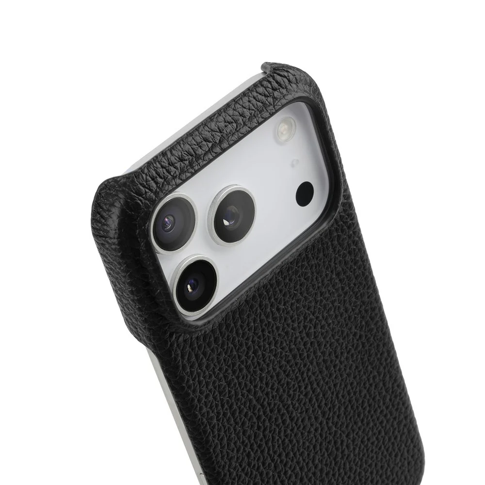 MELKCO For iPhone 17 Pro Max Case Genuine Cow Leather PC Phone Cover Compatible with MagSafe - Black - Image 5