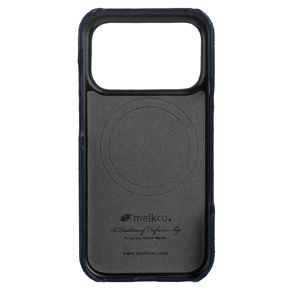 MELKCO For iPhone 17 Pro Max Case Genuine Cow Leather PC Phone Cover Compatible with MagSafe - Dark Blue - Image 4