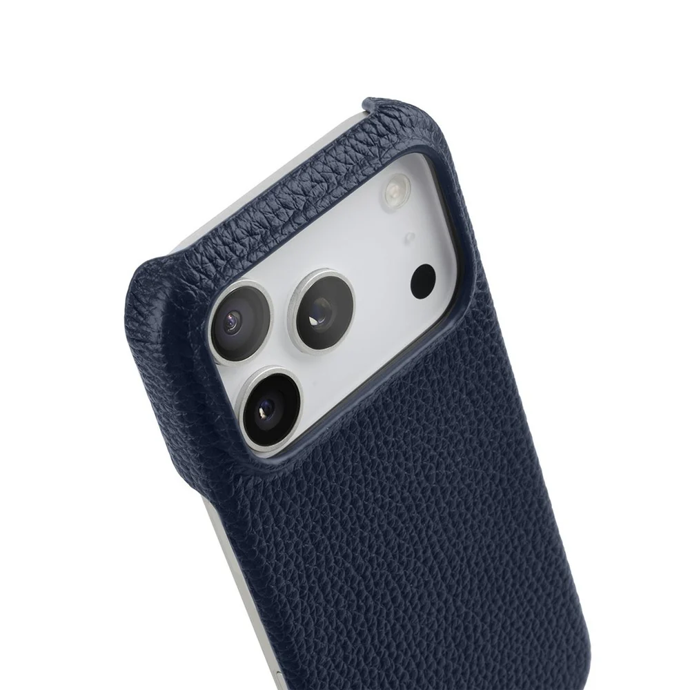 MELKCO For iPhone 17 Pro Max Case Genuine Cow Leather PC Phone Cover Compatible with MagSafe - Dark Blue - Image 5
