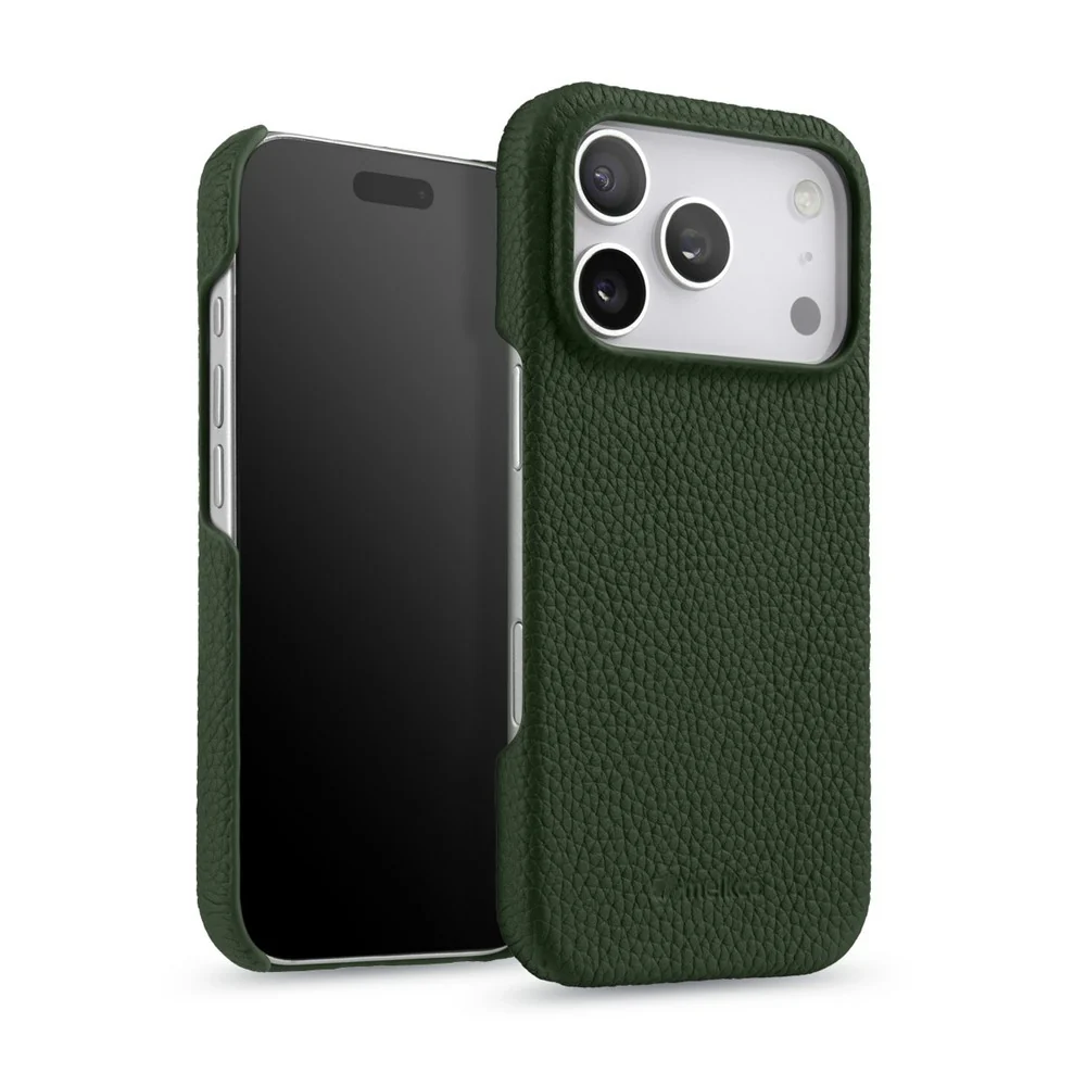 MELKCO For iPhone 17 Pro Max Case Genuine Cow Leather PC Phone Cover Compatible with MagSafe - Dark Green - Image 2