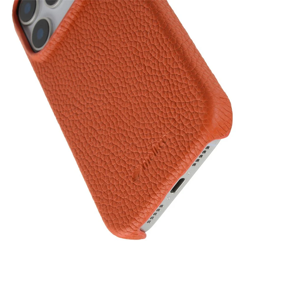 MELKCO For iPhone 17 Pro Max Case Genuine Cow Leather PC Phone Cover Compatible with MagSafe - Orange - Image 6