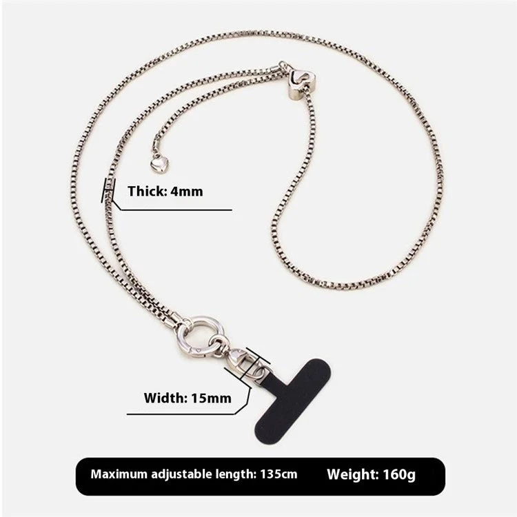Metal Phone Chain Crossbody Neck Lanyard Love Heart Adjustable with Tether Tab, Total Length: 135cm - Silver - Image 5
