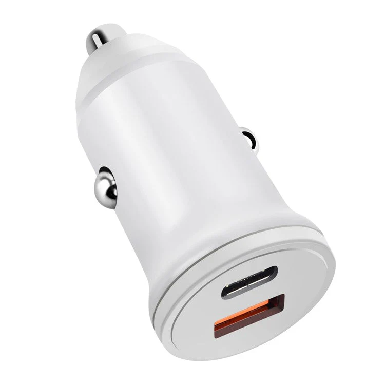MiniPhone Type-C+USB Car Charger Adapter - 20W PD 3.0 Mini Phone Charger Fast Car Charger - White - Image 2