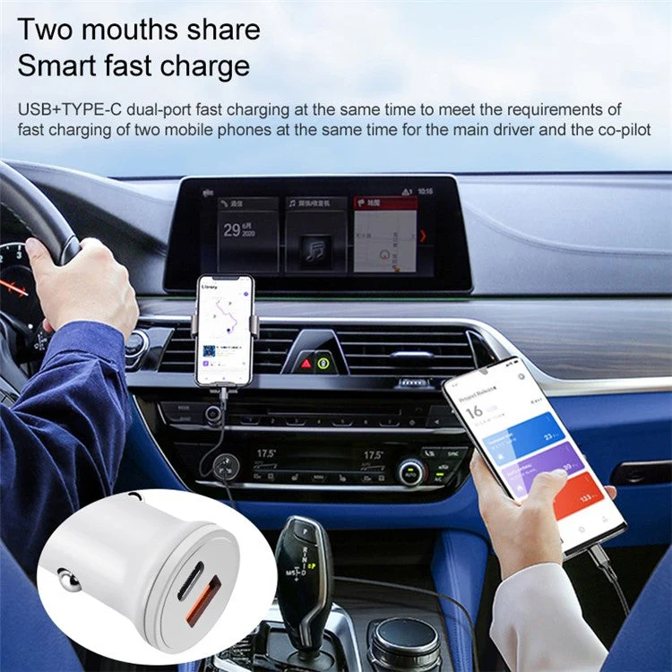 MiniPhone Type-C+USB Car Charger Adapter - 20W PD 3.0 Mini Phone Charger Fast Car Charger - White - Image 5